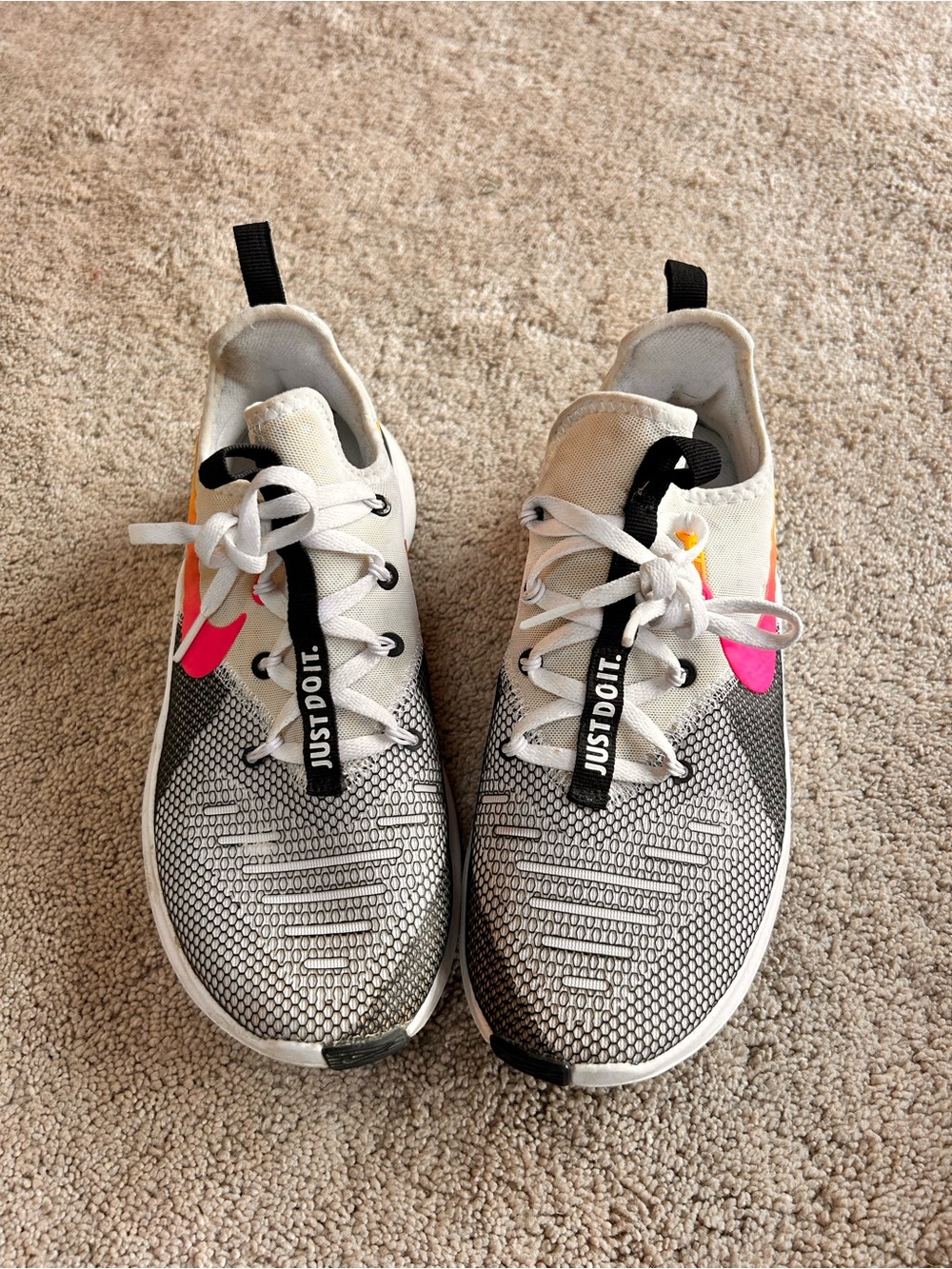 Nike White and Pink Gradient Swoosh Athletic Sneakers